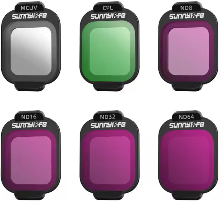 ZESTAW 6 FILTRÓW SUNNYLIFE DO DRONA DJI FLIP - SZARE ND8, ND16, ND32, ND64, POLARYZACYJNE CPL, ULTRAFIOLETOWY MCUV