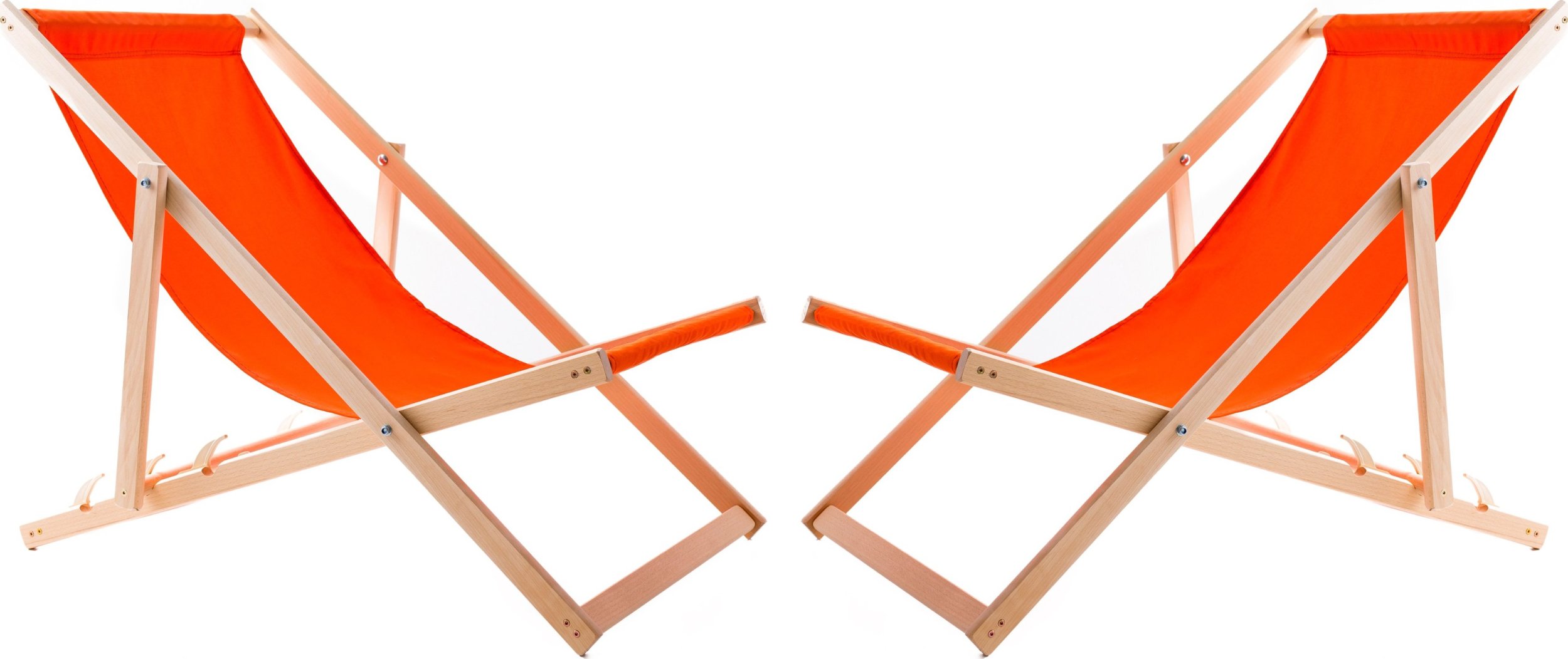 2X LEŻAK PLAŻOWY OGRODOWY DREWNIANY SKŁADANY WOODOK pomarańczowa tkanina