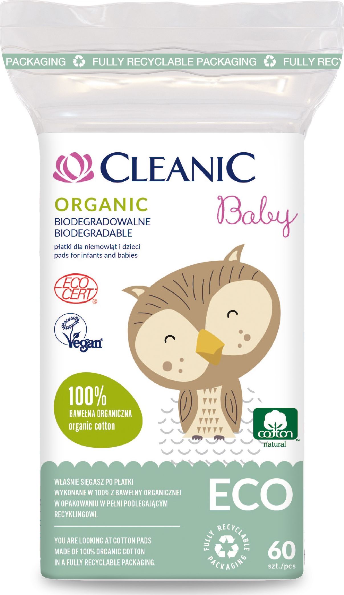 Cleanic Cleanic Baby Eco Płatki dla niemowląt i dzieci Organic - biodegradowalne 1op.-60szt