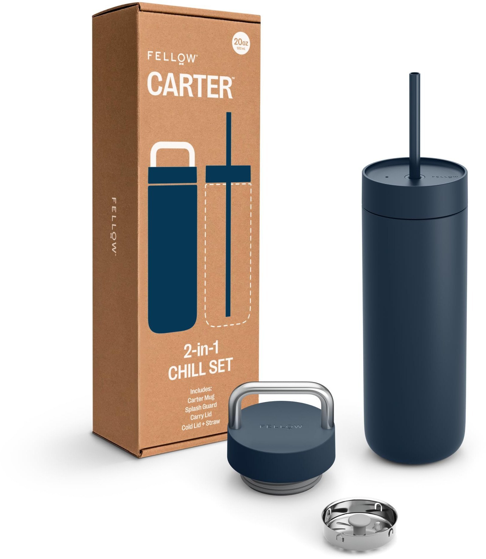 Fellow - Carter Chill Set 2 w 1 - Kubek termiczny + 2 nakrętki - Granatowy 591 ml