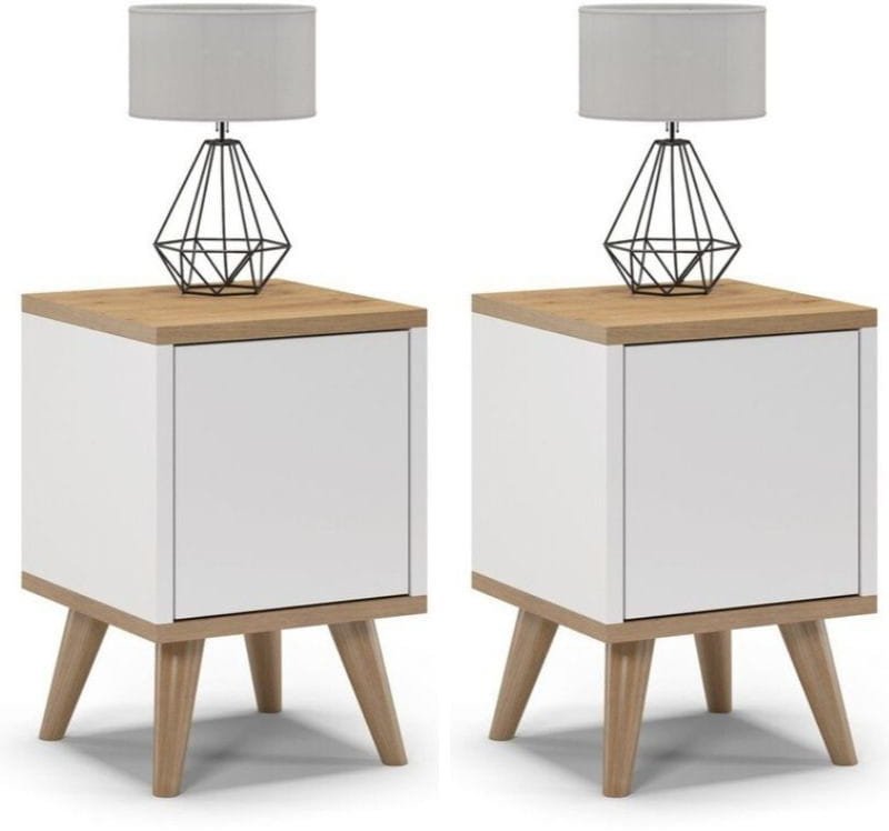 Szafki nocne na nóżkach, zamknięte, SKAND, 30x30x45 cm, biel, dąb, mat | TYLETEGOTU