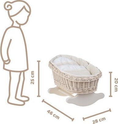 WickerPL BUJANE Beżowe ŁÓŻECZKO KOŁYSKA Z WIKLINY DLA LALEK Z POŚCIELĄ 46X28 H 20/25 CM