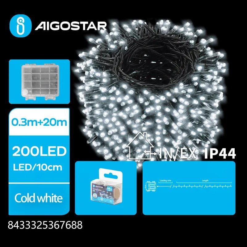 Lampki choinkowe Aigostar Lampki choinkowe 200led na 4 baterie AA 20 m zimne Lampki choinkowe 200led na 4 baterie AA 20 m zimne