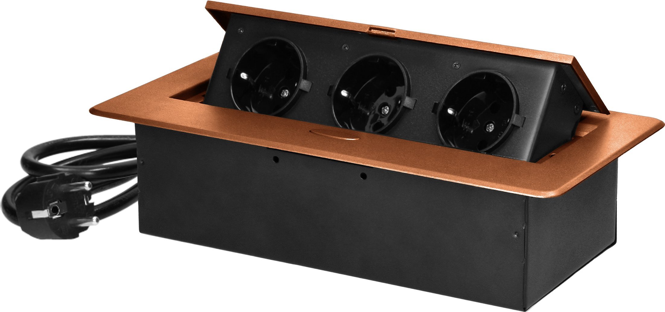 Orno Gniazdo meblowe wpuszczane w blat z płaskim frezowanym rantem i przewodem 1,5m, 3x2P+Z (Schuko), złote