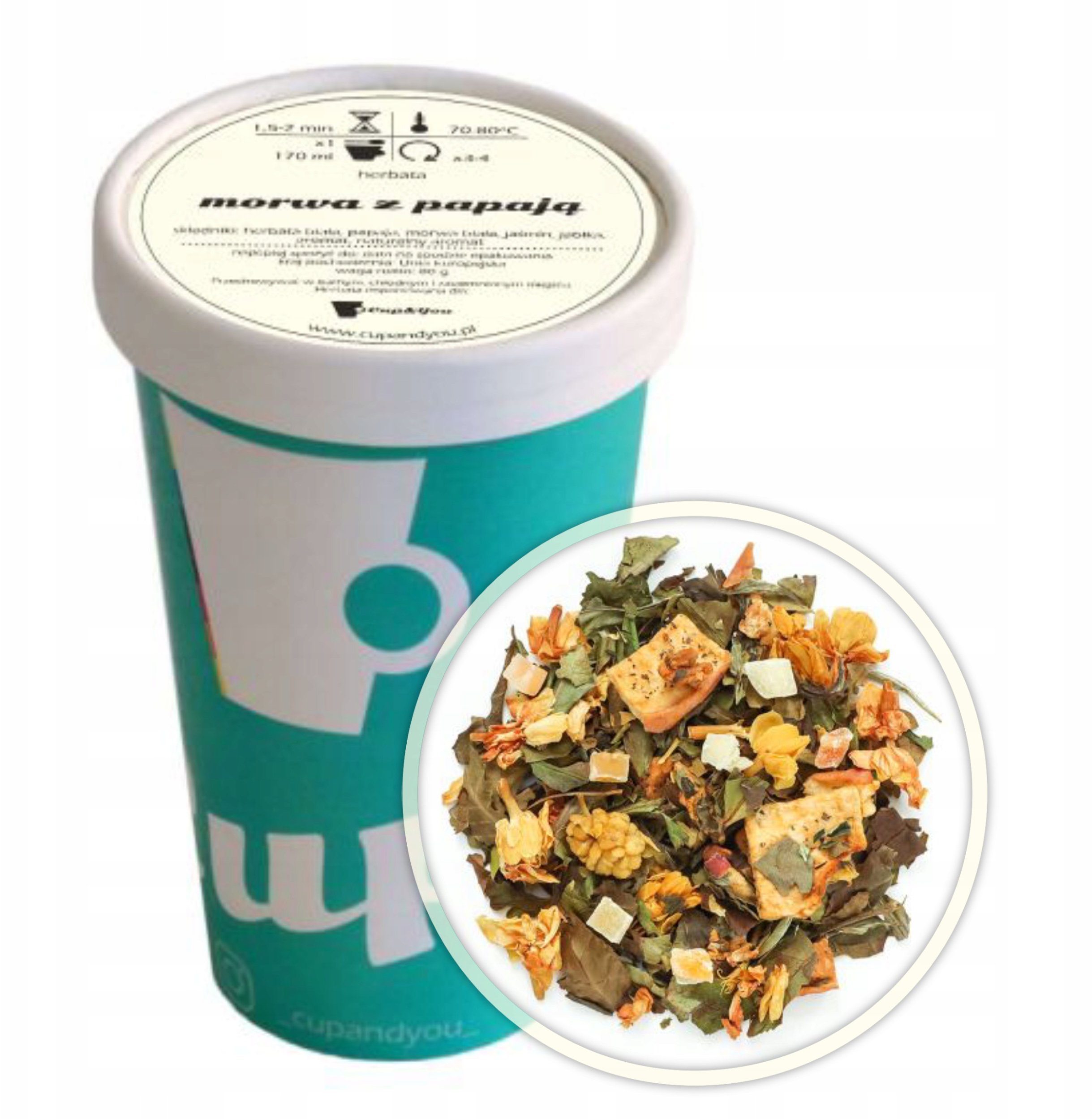 Herbata biała MORWA Z PAPAJĄ liściasta sypana jabłka jaśmin papaja 80g - herbata liściasta sypana mieszanka napar susz