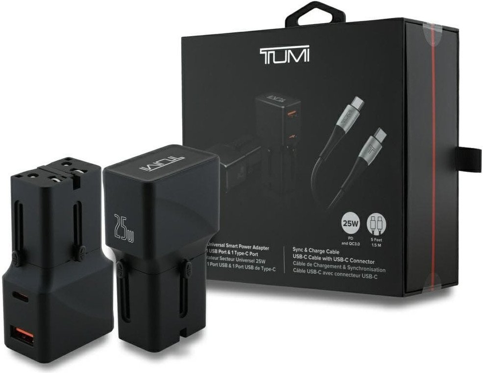 Ładowarka sieciowa TUMI Travel Adapter 25W USB-C / USB-A + Kabel USB-C/USB-C czarny
