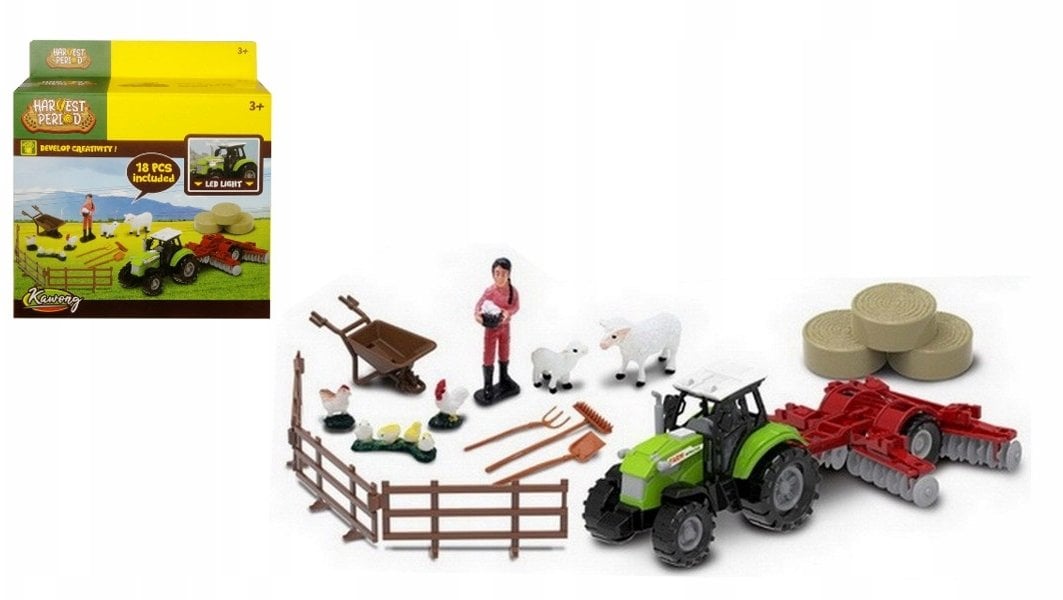 Zestaw rolniczy z traktorem ze światłem i dźwiękiem i akcesoriami