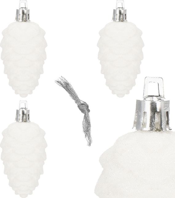 Springos Zawieszka na choinkę szyszki 3 szt. ozdoba świąteczna 8,5 cm biały brokat UNIWERSALNY