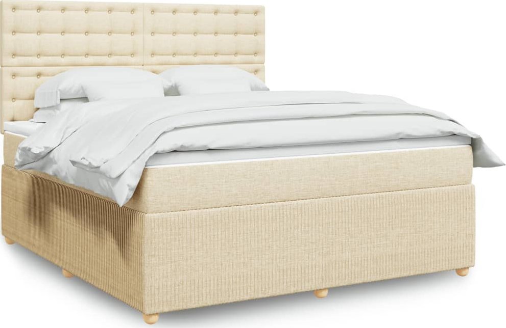 vidaXL vidaXL Łóżko kontynentalne z materacem, kremowe, tkanina, 180x200 cm