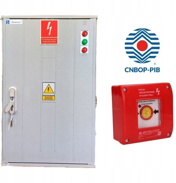 Zestaw wykonawczy uruchamiająco-sygnalizujący z certyfikatem CNBOP, przeciwpożarowy wyłącznik prądu, PWP1-UWS100