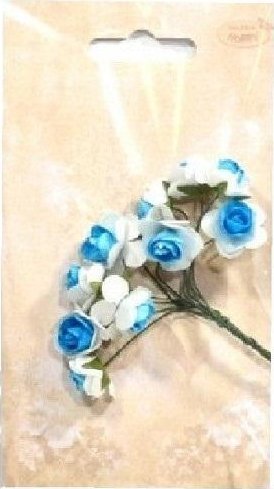 Kwiatki papierowe różyczki biało-niebieskie