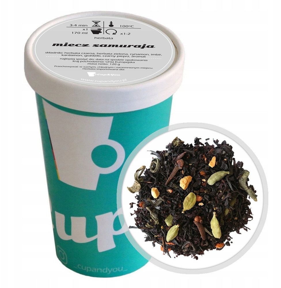 Herbata czarna MIECZ SAMURAJA kardamon imbir cynamon goździki pieprz 120g - herbata liściasta sypana mieszanka napar susz