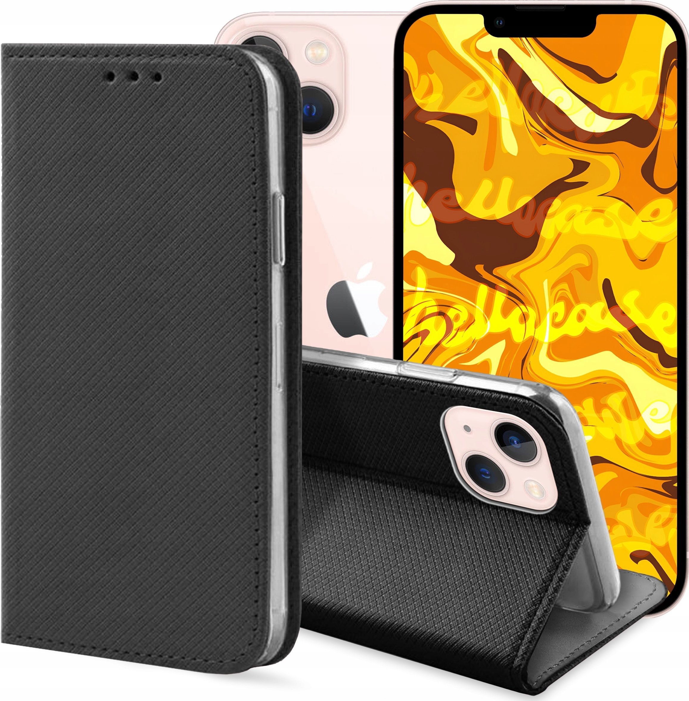Hello Case ETUI Z KLAPKĄ DO IPHONE 13 CZARNE ZAMYKANE MAGNETYCZNE KABURA FUTERAŁ FLIP