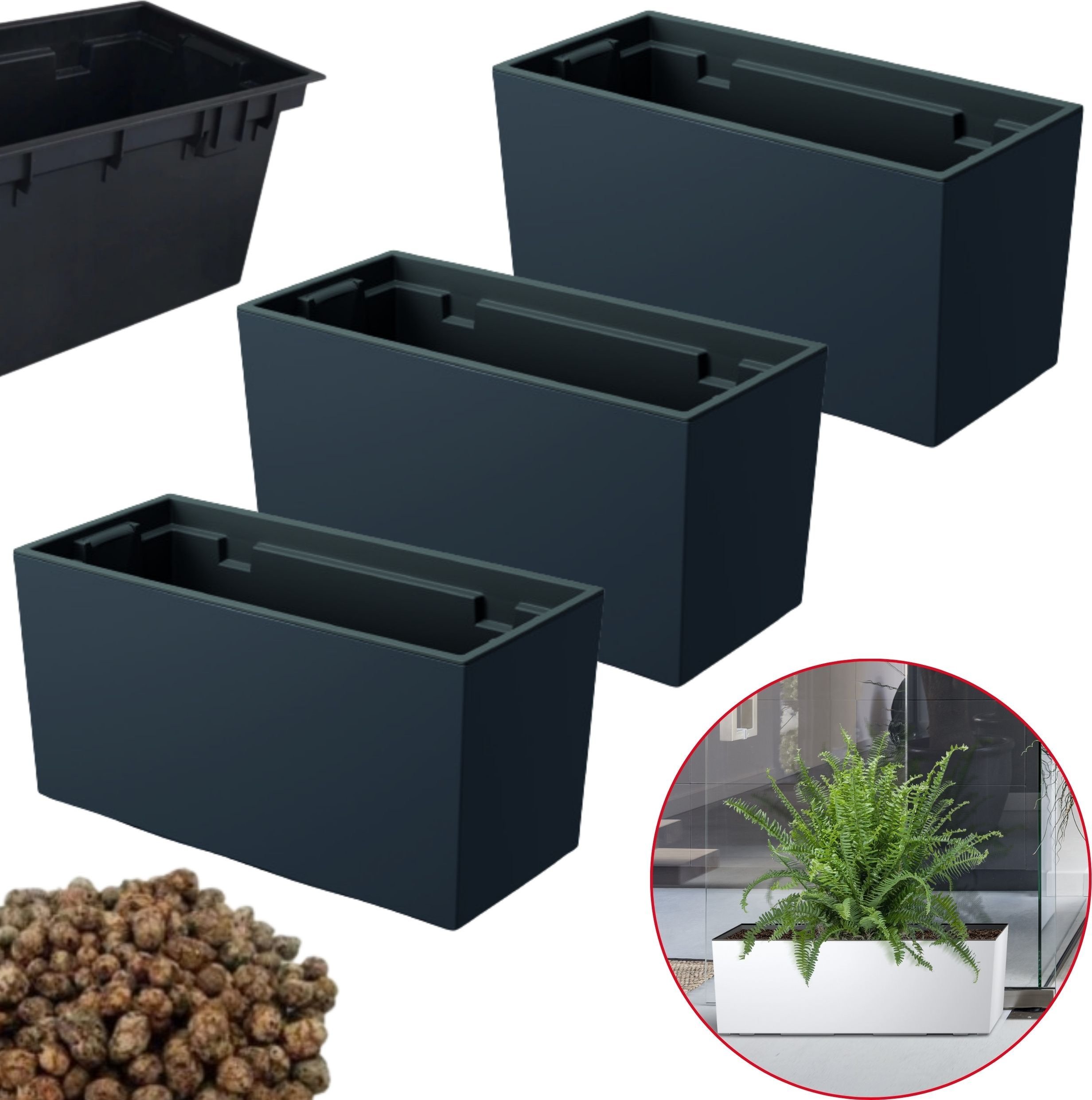 Prosperplast 3x Doniczka podłużna Urbi DUC400 + keramzyt 5l Skrzynka + wkład