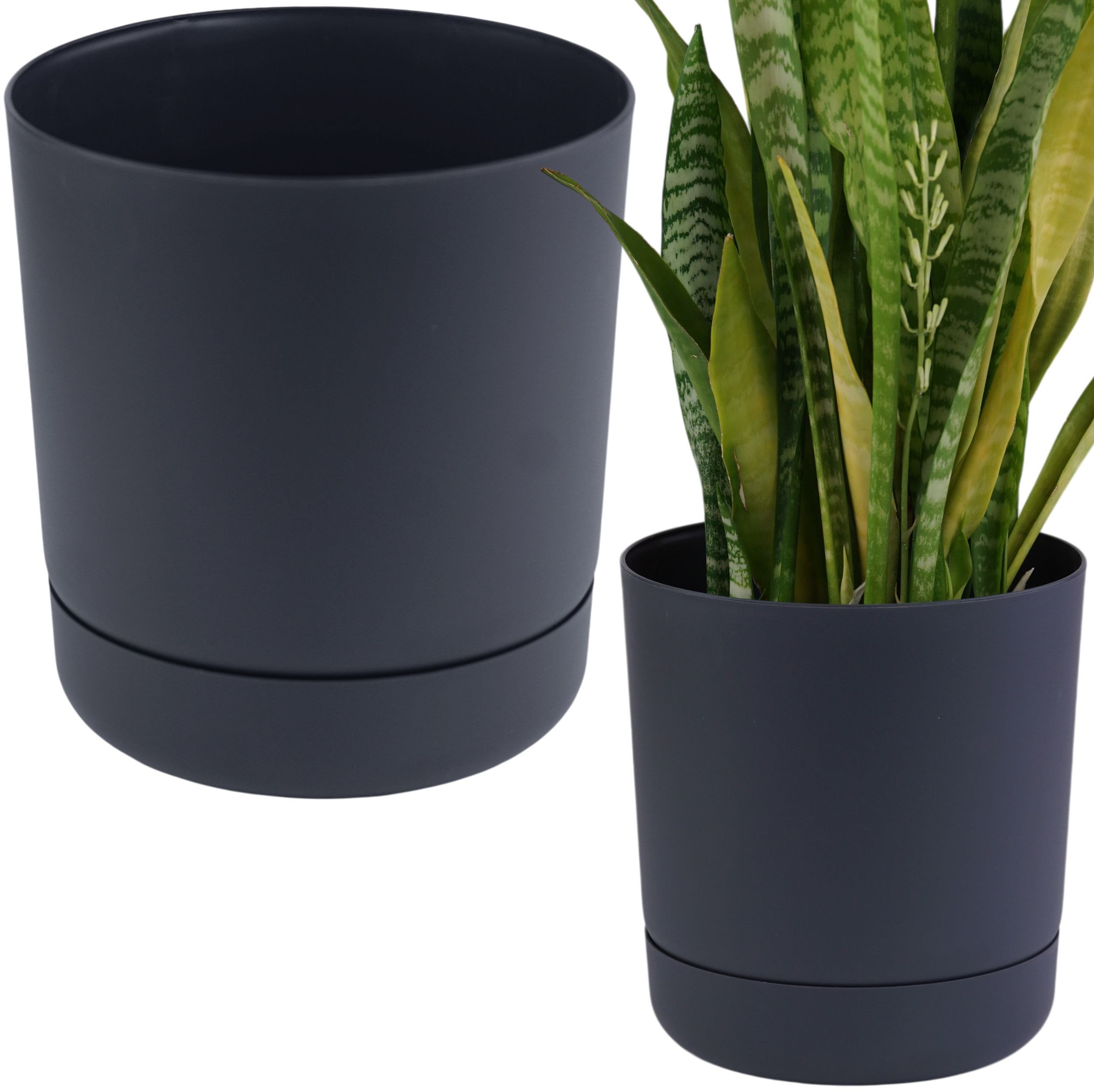 Doniczka z podstawką niska okrągła matowa 25cm Donica + podstawka