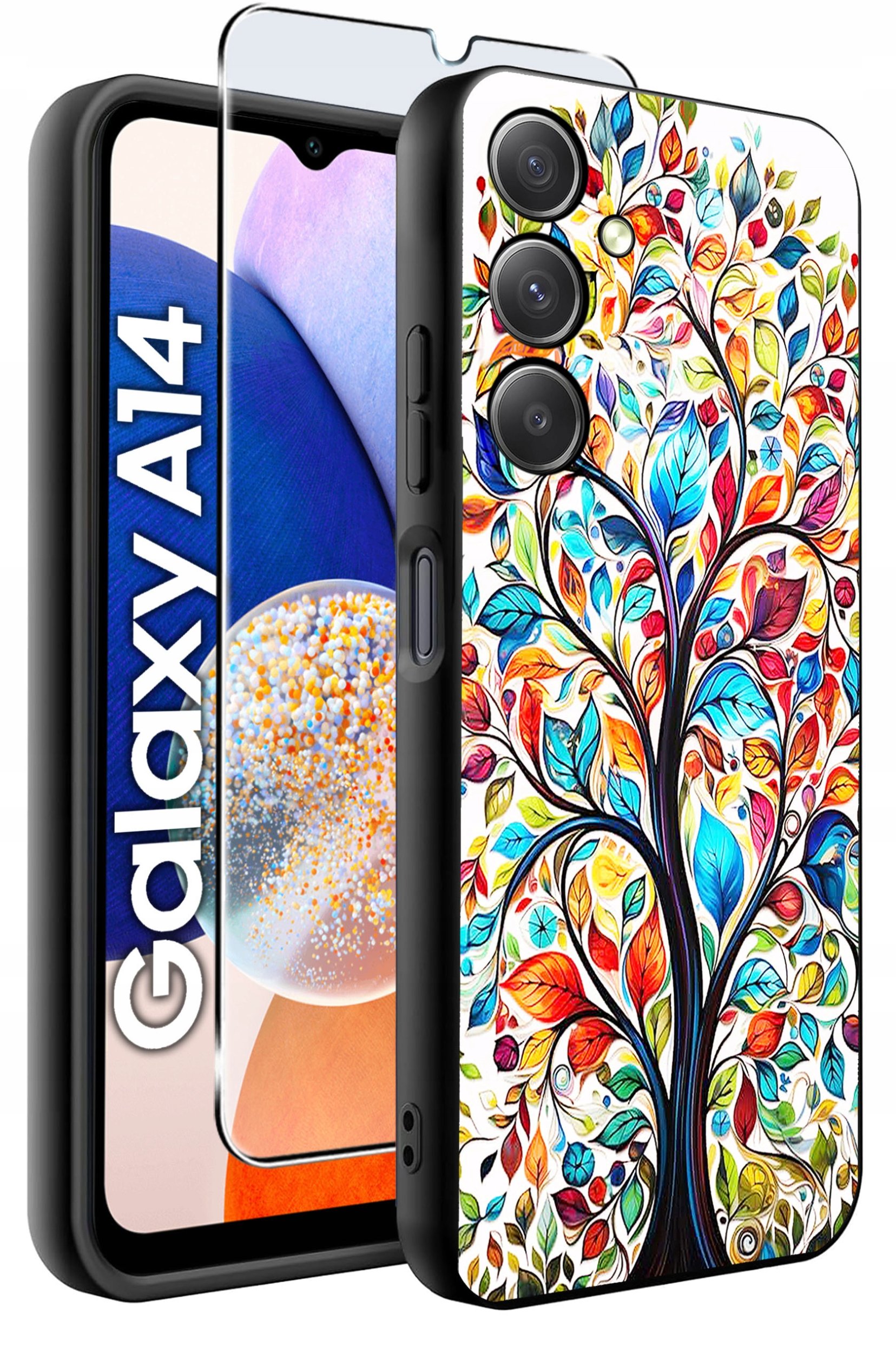 ETUI do Samsung A14 5G WZORY | SILIKONOWE MATT CASE + SZKŁO HARTOWANE 9H