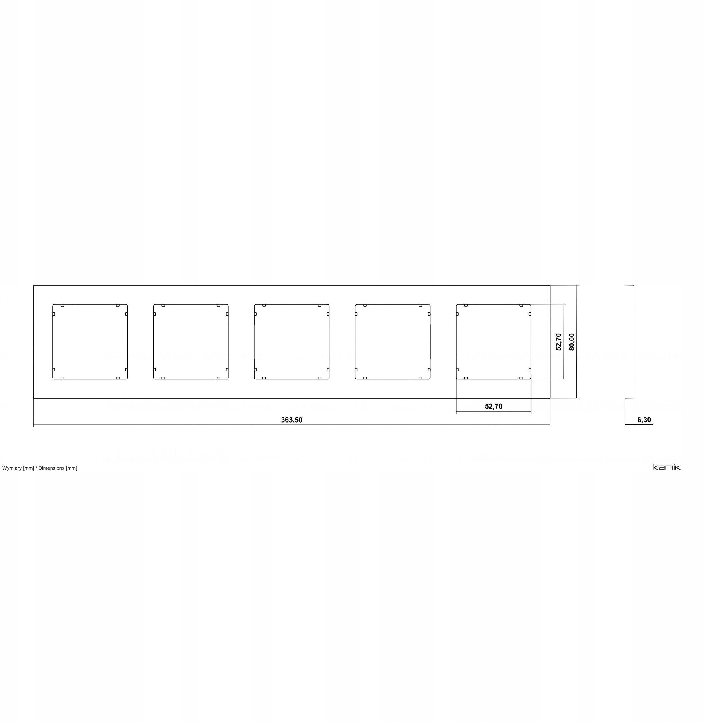 MINI Ramka uniwersalna pięciokrotna kwadratowa z tworzywa szałwiowy 61MR-5