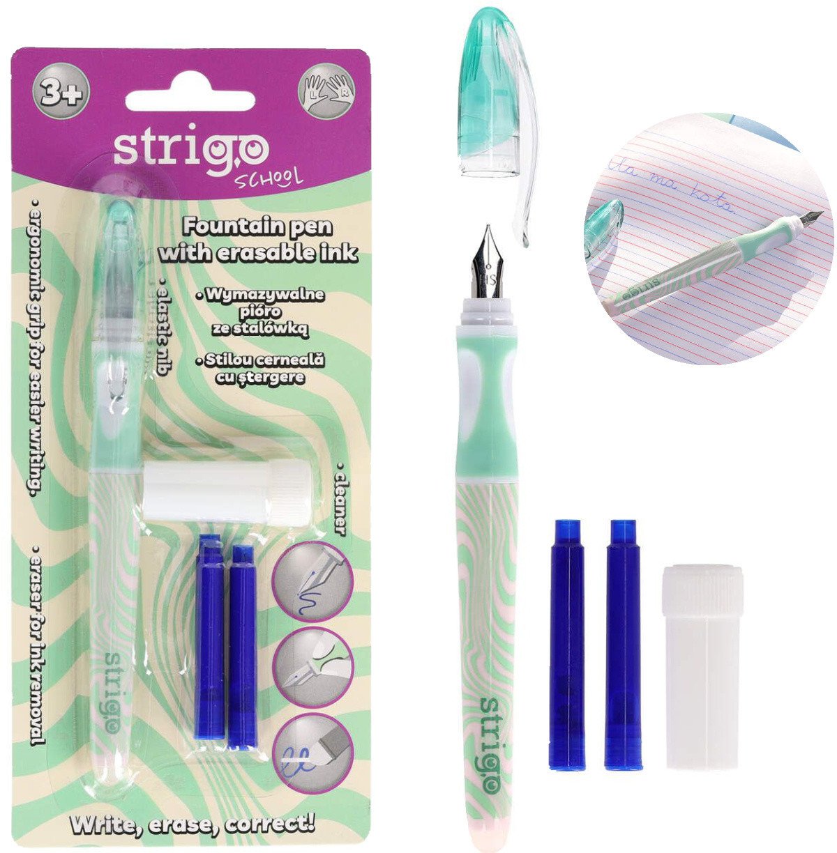 Pióro wieczne ścieralne wymazywalne z stalówką do nauki pisania Fale STRIGO