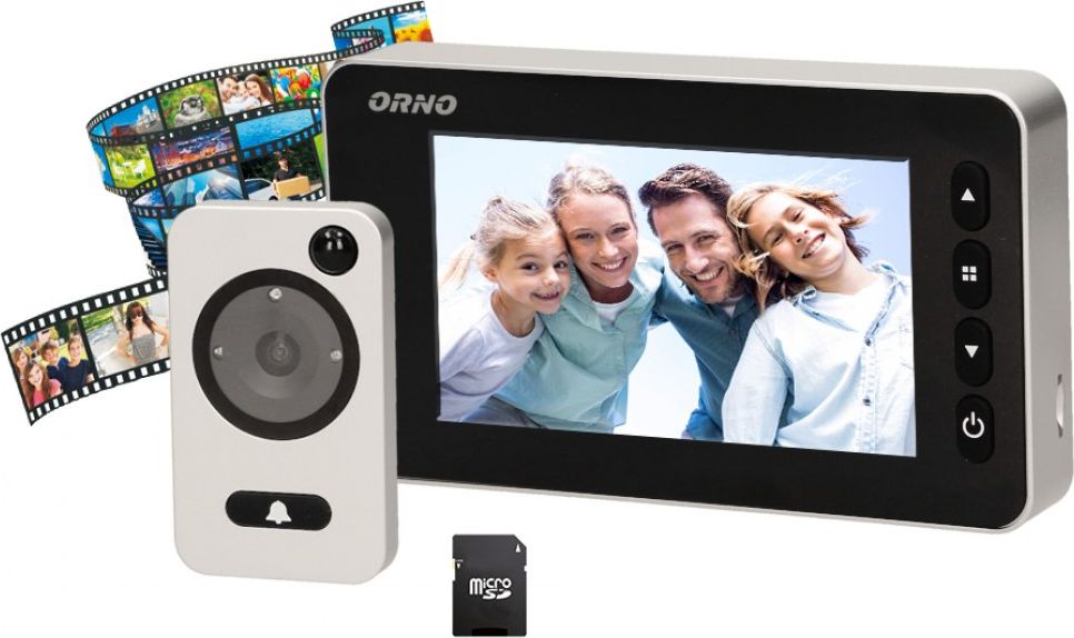 Orno Elektroniczny wizjer do drzwi 4,7" z funkcją nagrywania na kartę Micro SD, czujnikiem ruchu i menu w 9 językach, bateryjny