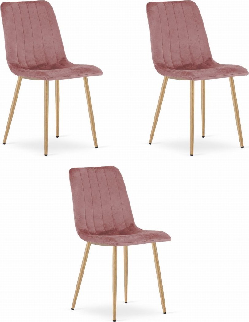 Leobert Krzesło LAVA - różowy aksamit / nogi kolor drewna x 3
