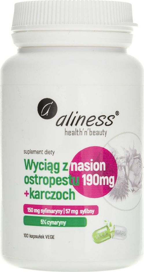 Aliness Aliness Ekstrakt z nasion ostropestu 190 mg + karczoch - 100 kapsułek