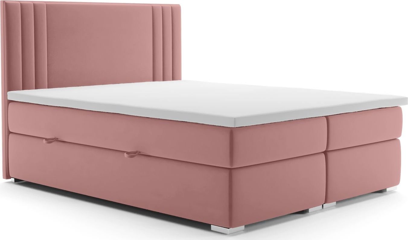 LAVERTO Łóżko kontynentalne MAO 140x200 różowe velvet z pojemnikiem