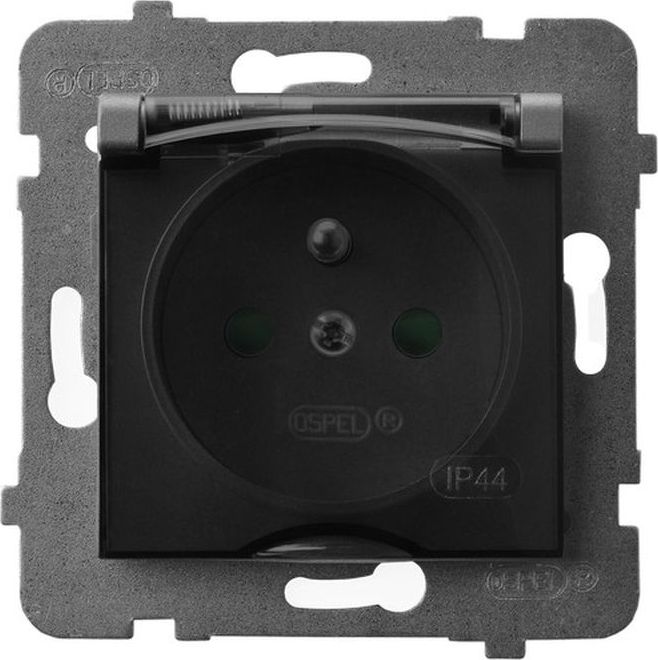 Ospel ARIA Gniazdo bryzgoszczelne z/u IP44 z przesłonami torów prądowych wieczko przezroczyste szary mat GPH-1UZP/m/70/d