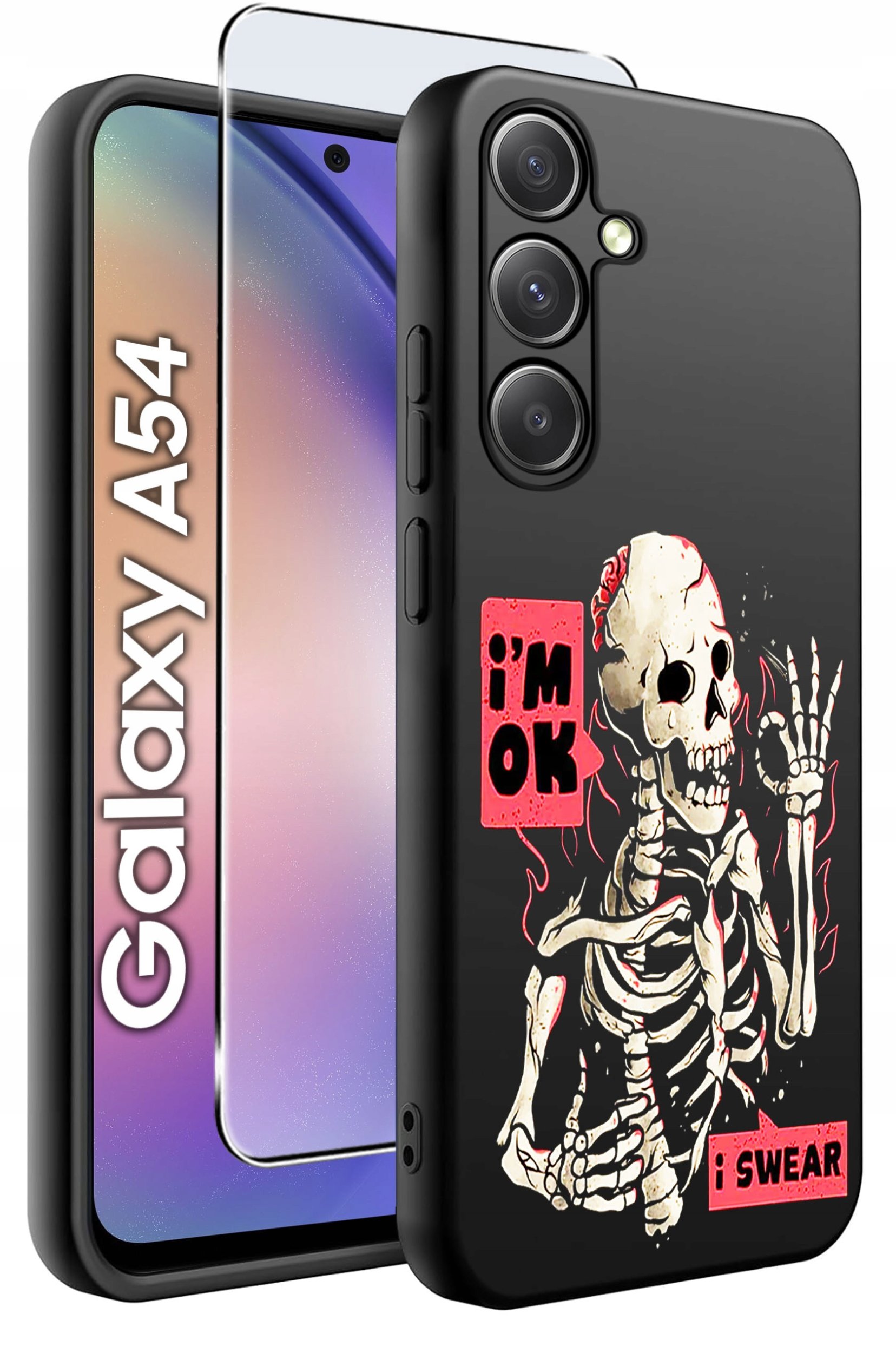 ETUI do Samsung A54 5G WZORY | SILIKONOWE MATT CASE + SZKŁO 9H