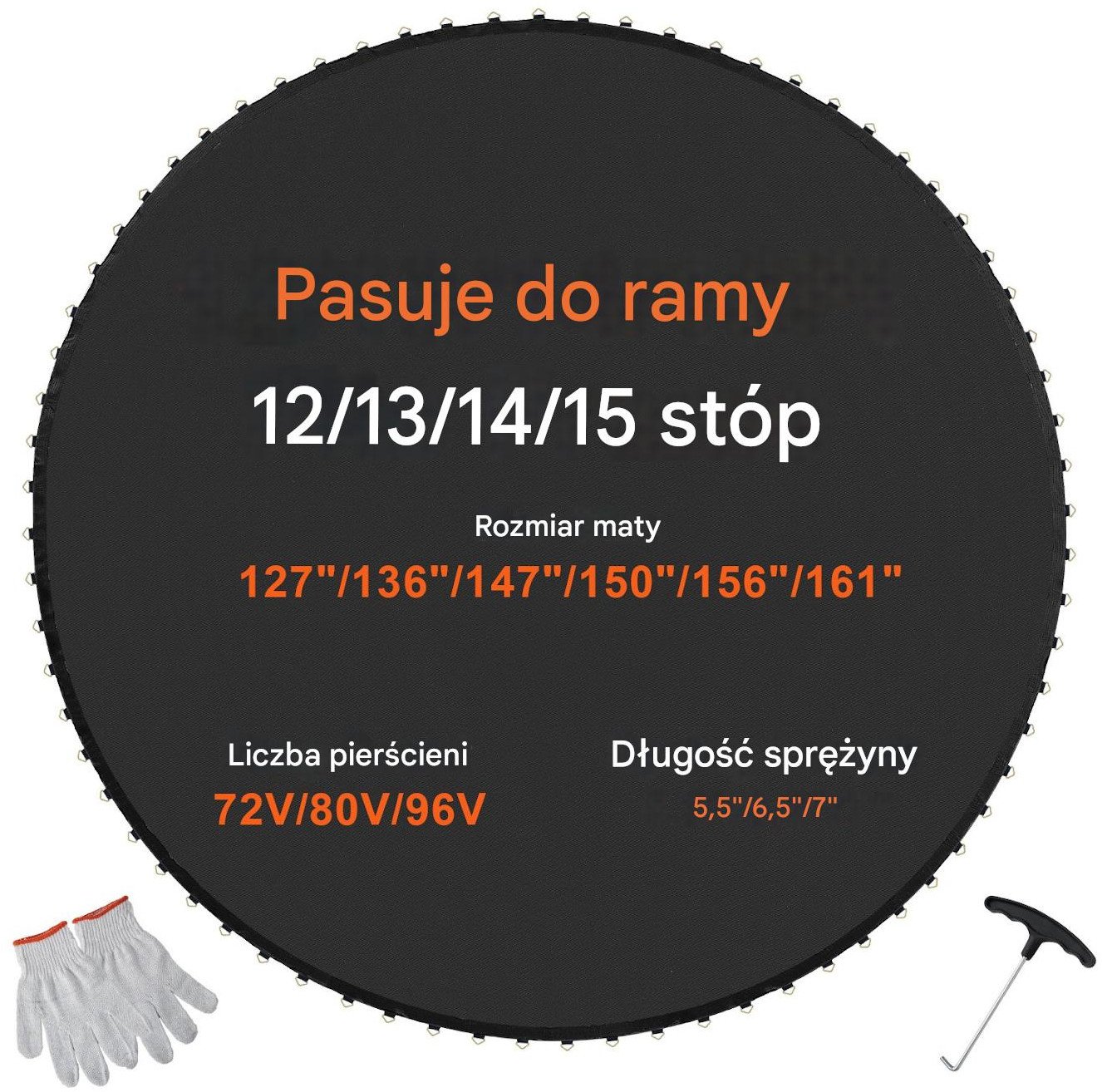 Mata do trampoliny skakania batut 457 cm 96 sprężyn mocna wytrzymała czarna