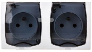 Ospel MADERA Gniazdo hermetyczne podwójne z/u IP44 klapka przezroczysta białe (GNH-2NZd)