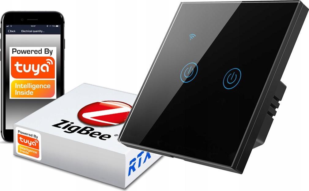 RTX Włącznik Dotykowy Zigbee Tuya 2obw. Czarny #Bez N