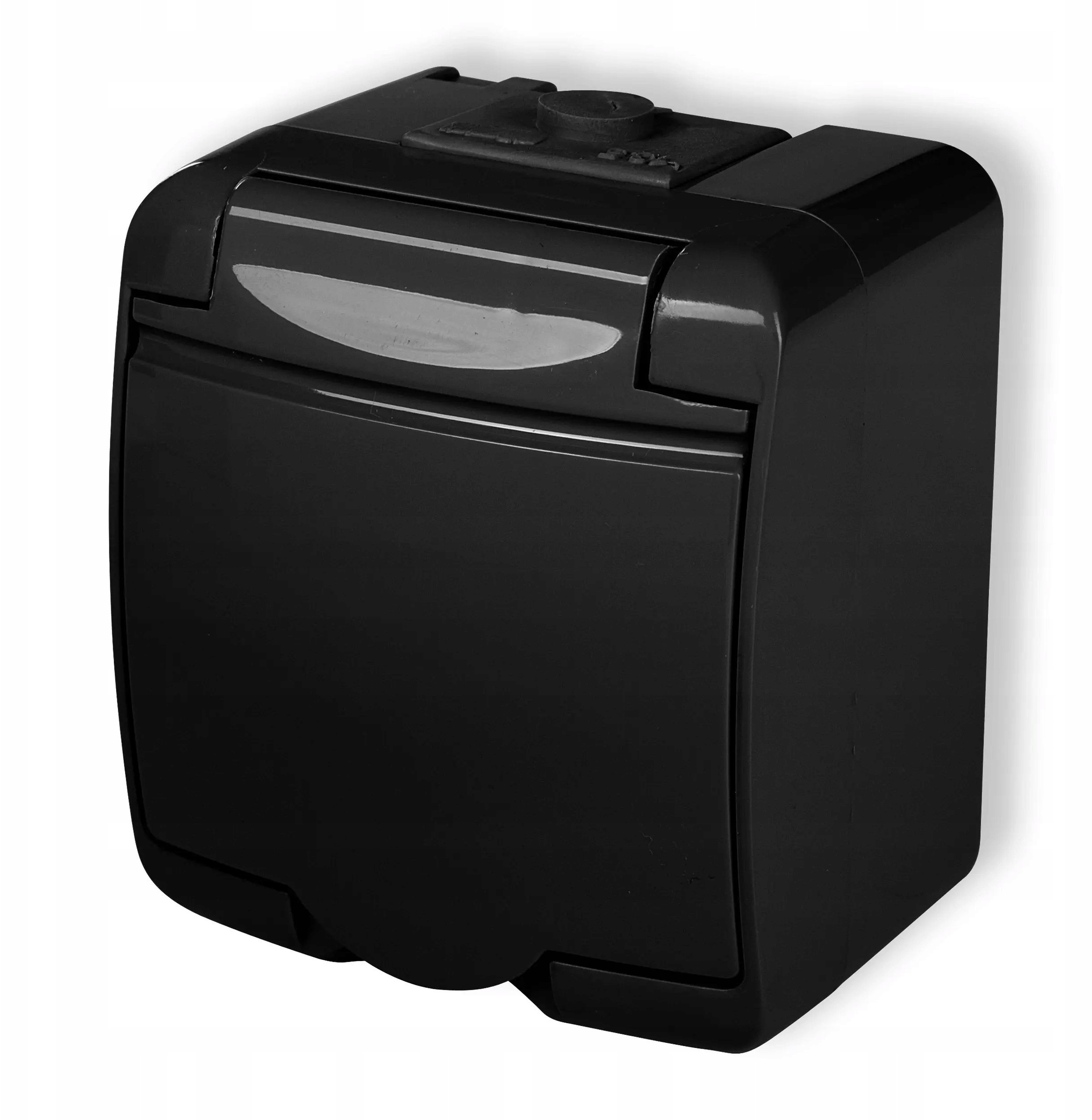 Karlik Gniazdo pojedyncze z uziemieniem 2P+Z (klapka czarna bez przesłon) czarny 12GHE-1