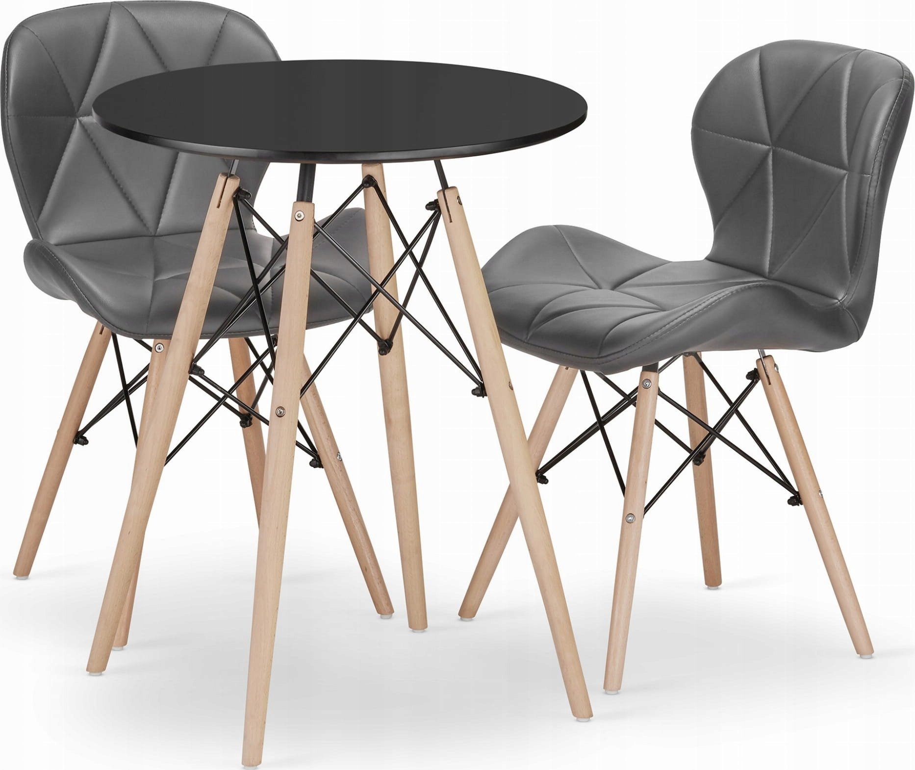 Leobert Zestaw stół okrągły TODI 60 czarny + 2 krzesła LAGO szare