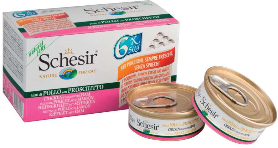 Schesir Schesir Cat Multipack w galaretce filet z kurczaka z szynką 6x50g
