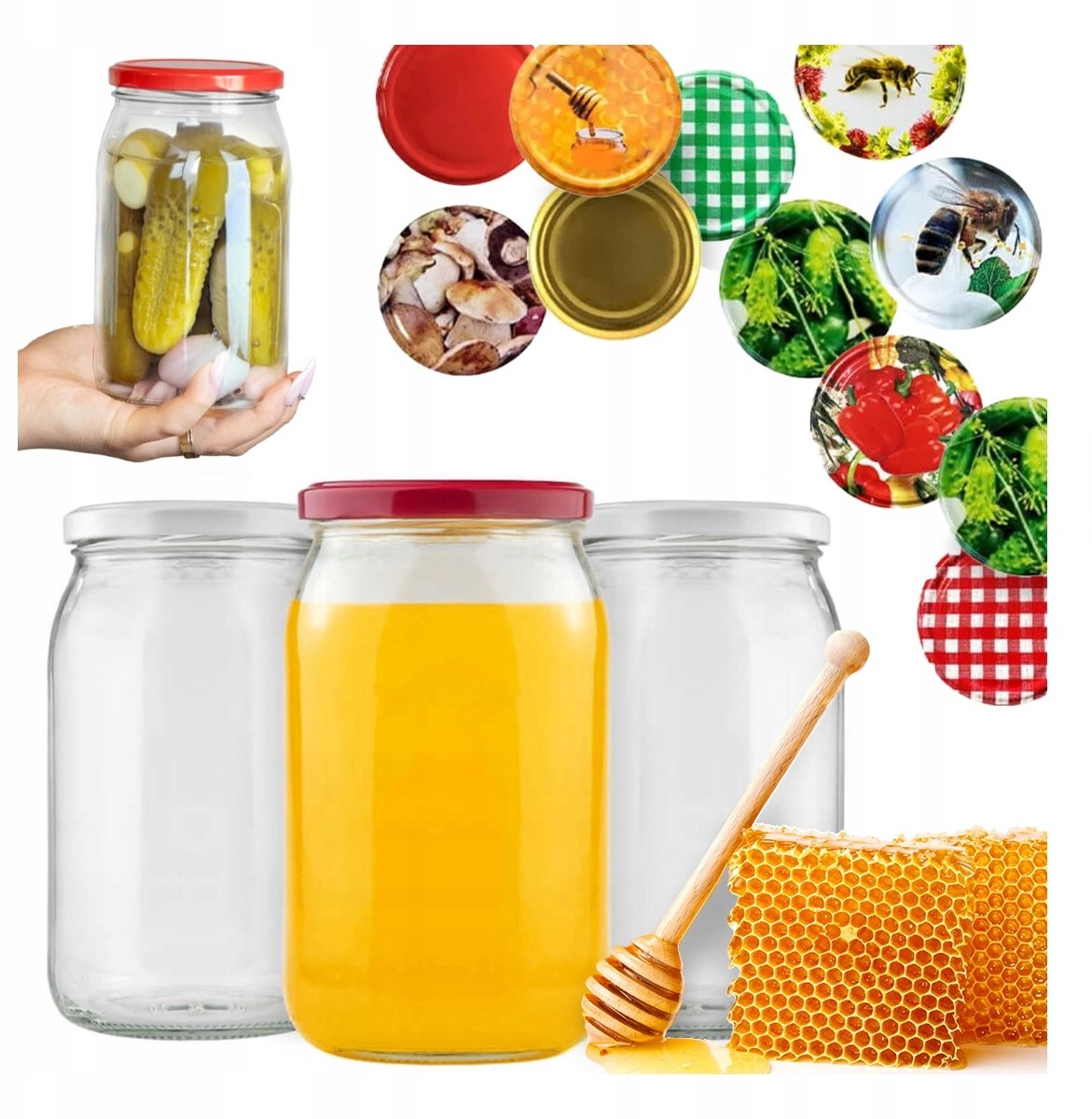 48x Słoik szklany 900ml SŁOIKI na MIÓD PRZETWORY OGÓRKI + WIECZKO FI82