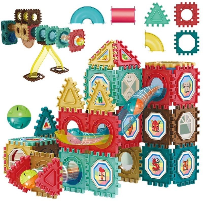 KLOCKI KONSTRUKCYJNE 3D ZESTAW EDUKACYJNY TOR KULKOWY KULODROM WAFLE 68EL