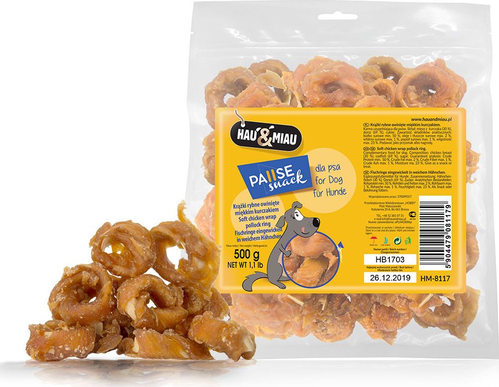 Hau&Miau Hau&Miau krążki rybne owinięte miękkim kurczakiem 500g HM-8117
