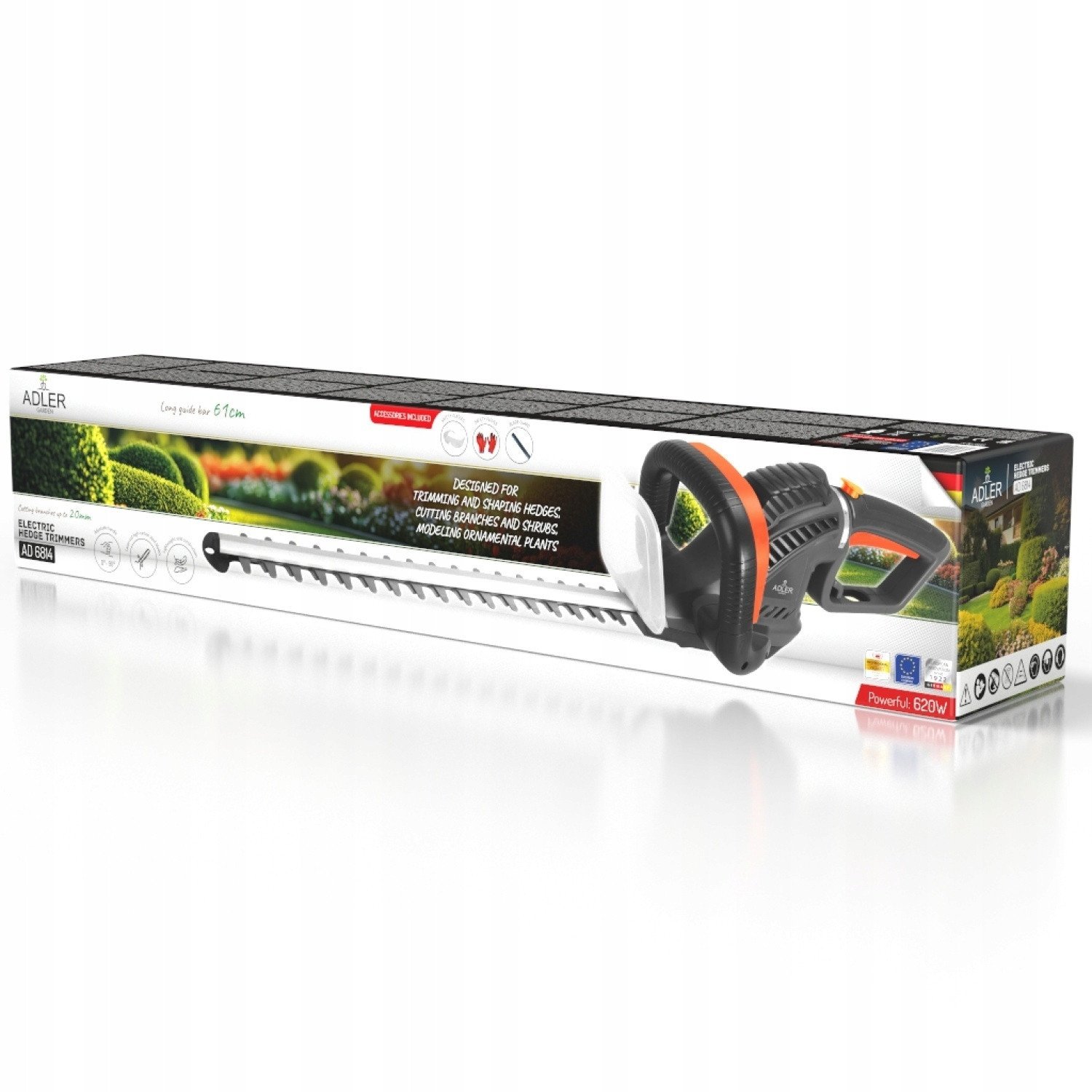 AD 6814 Elektryczne nożyce do żywopłotu | długość ostrza 61 cm | laserowe ostrza | zestaw z akcesoriami