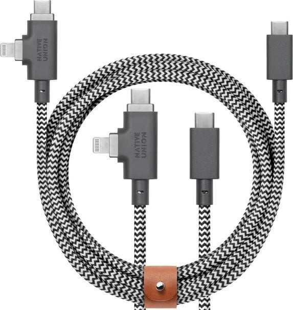 Kabel USB Native Union USB-C - USB-C + Lightning 2.4 m Czarno-biały (BELT-PROCCL-ZEB-NP)