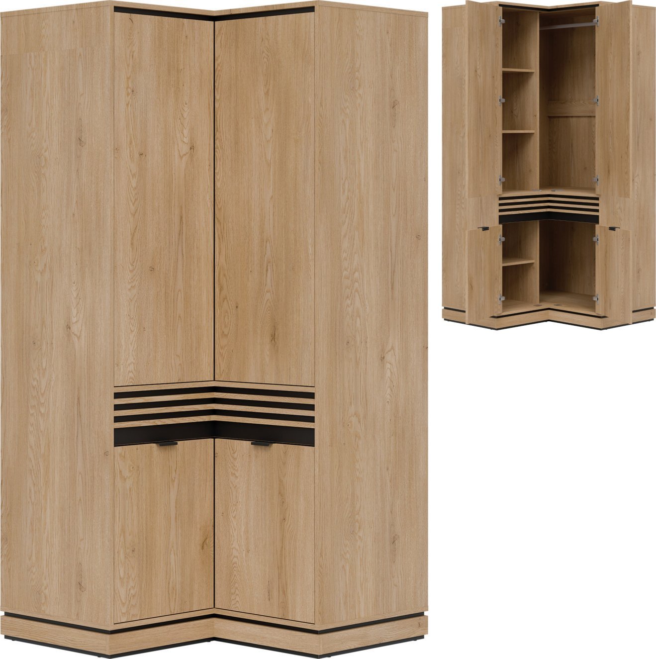 Szafa ubraniowa narożna z lamelami do pokoju Dąb Cremona Czarny FERRO FE13