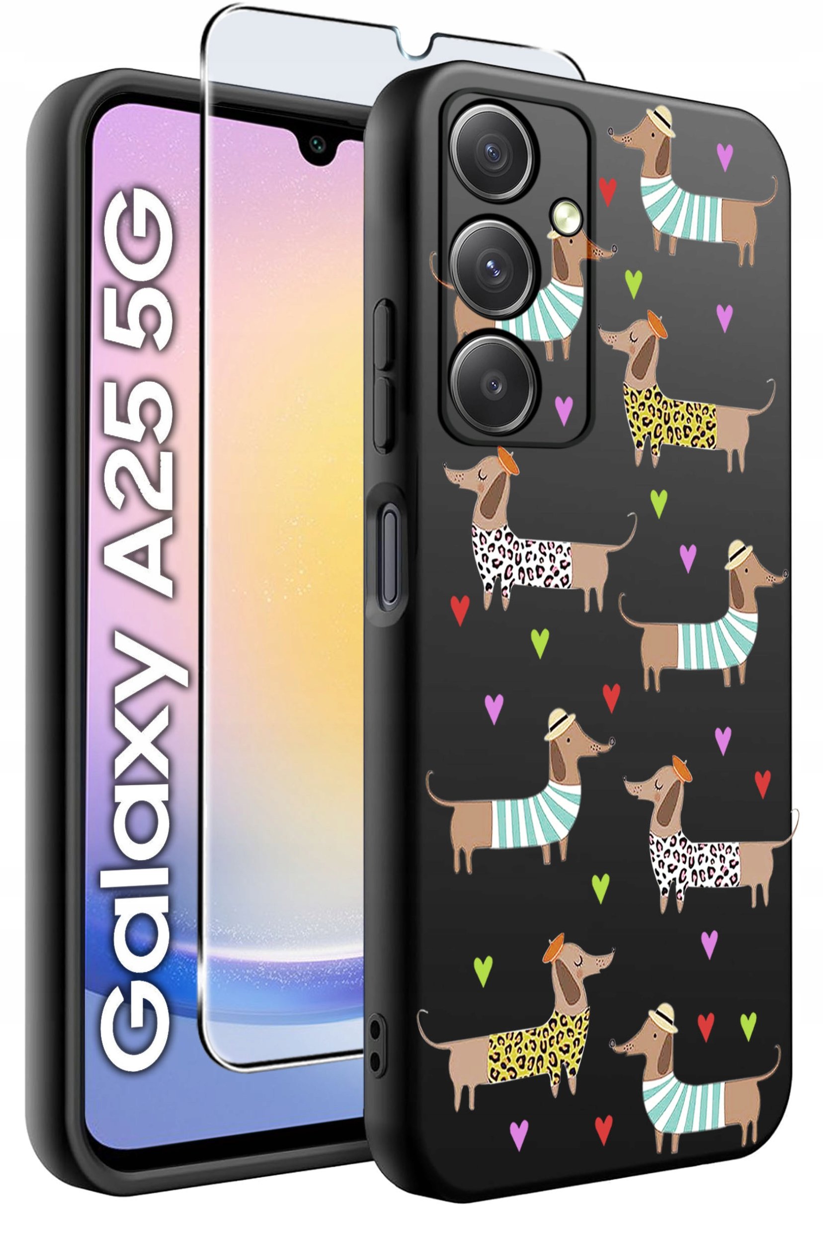 ETUI do Samsung A25 5G WZORY | SILIKONOWE MATT CASE + SZKŁO HARTOWANE 9H