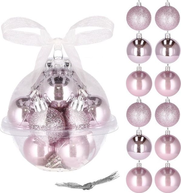 Springos Bombki choinkowe 12 szt. ozdoby świąteczne zestaw 3cm różowy UNIWERSALNY