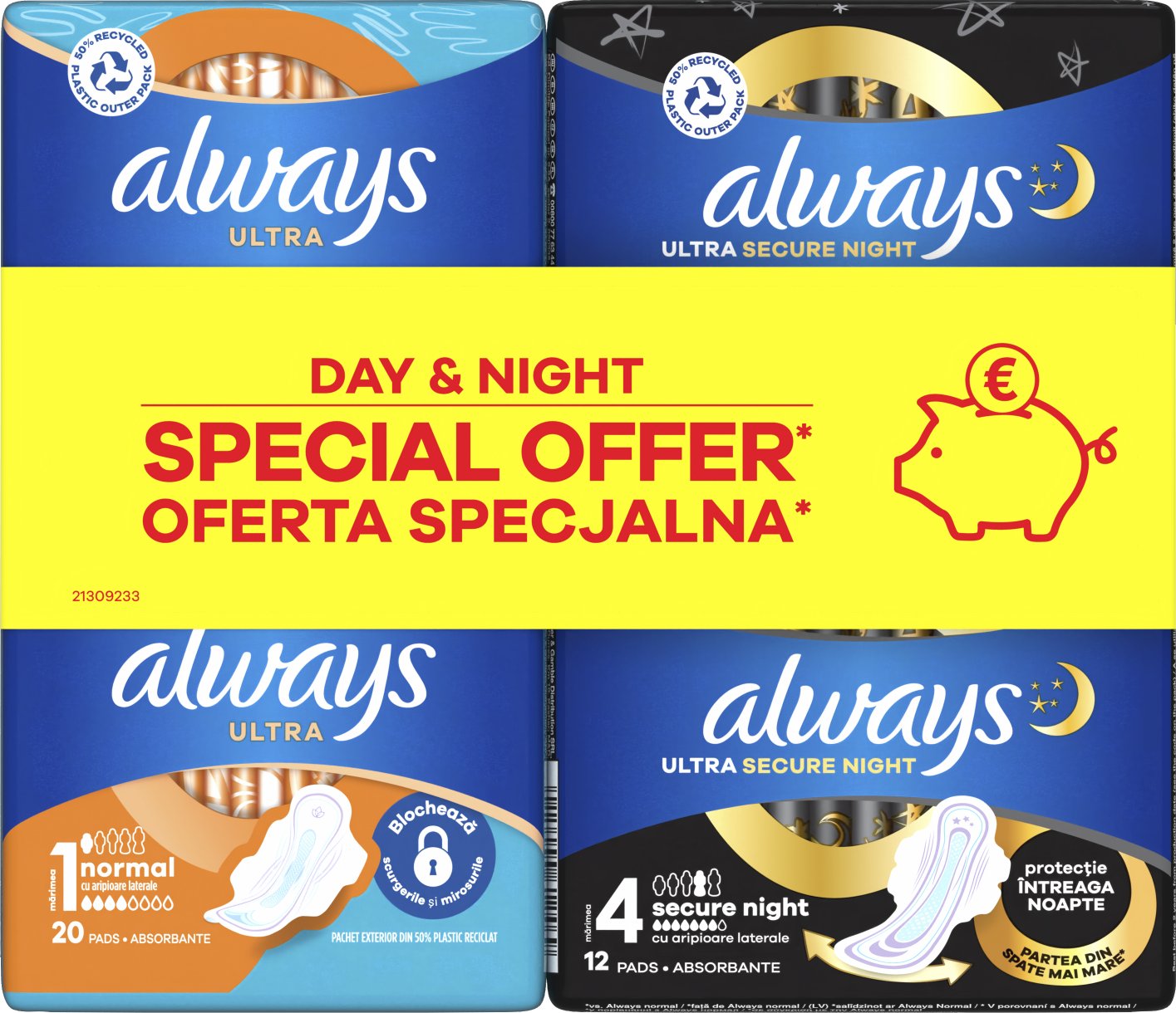 Higieniniai paketai Always Ultra Day, 20 vnt. ir Night, 12 vnt.
