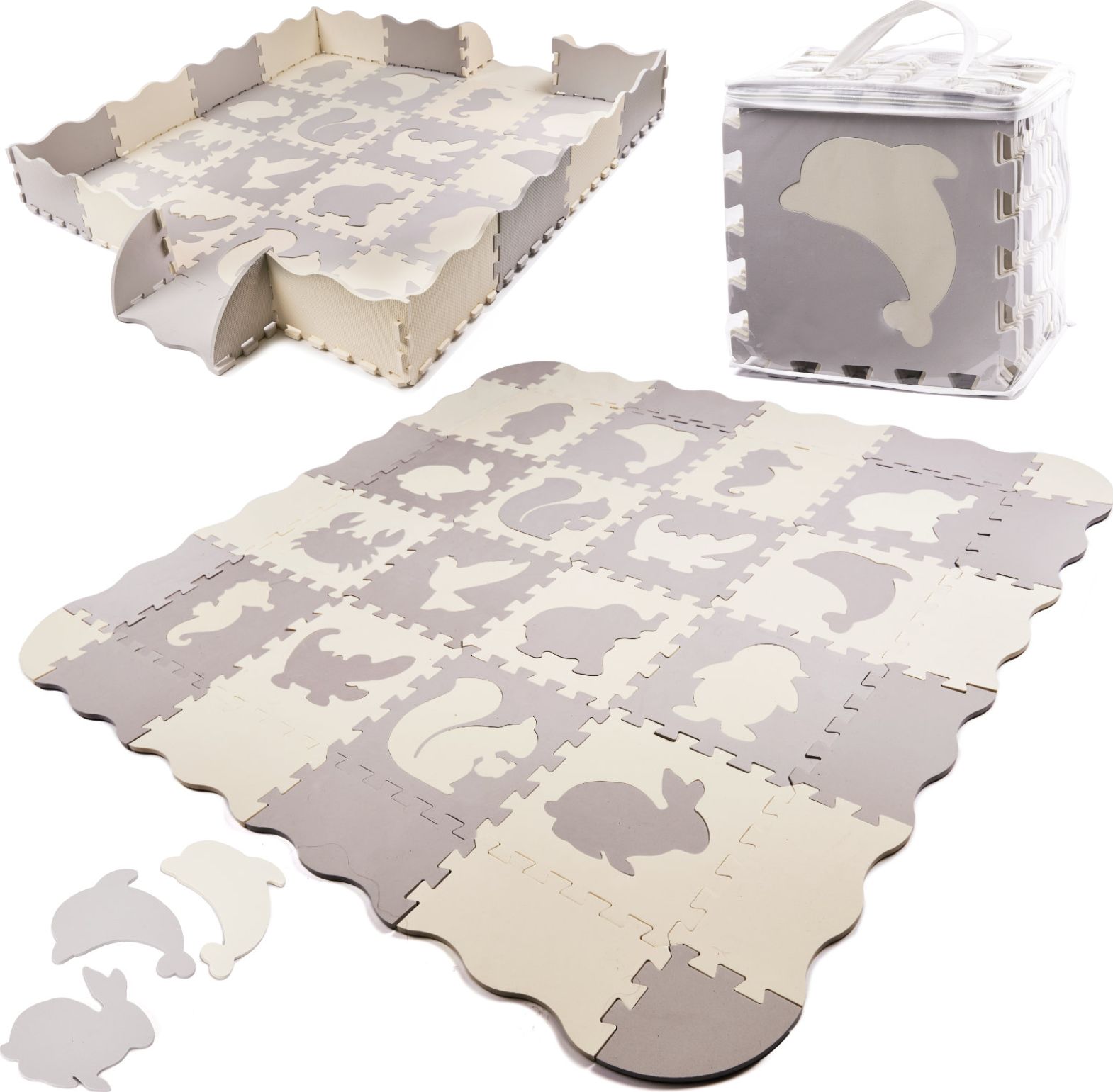 KIK Puzzle piankowe mata dla dzieci 36el. szaro-białe