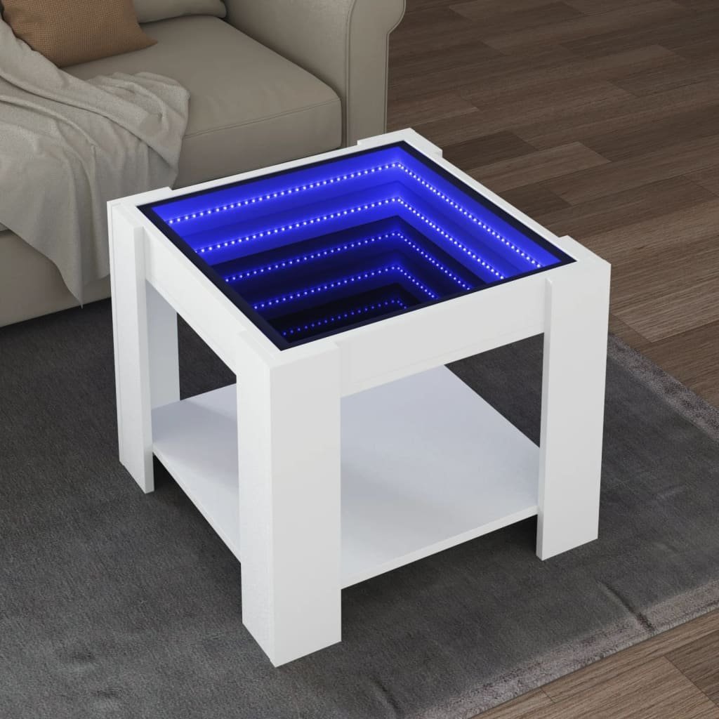 vidaXL vidaXL Stolik kawowy z LED, biały 53x53x45 cm, materiał drewnopochodny