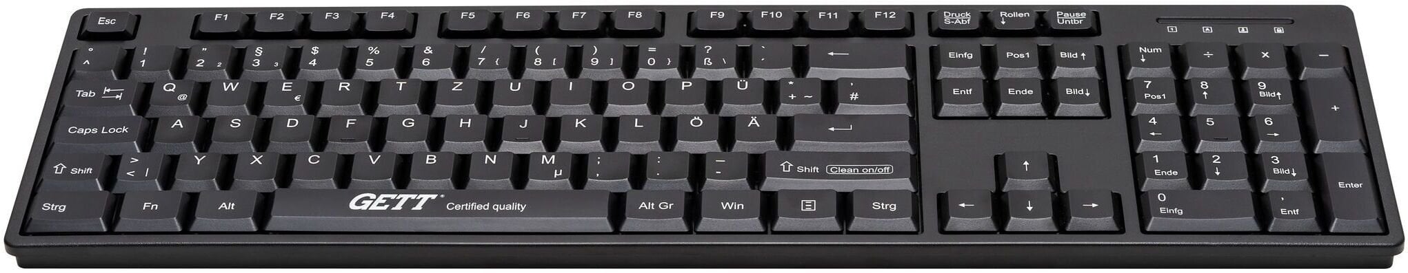 Klawiatura Gett GETT GCQ CleanType Easy Basic Klawiatura z obudową z tworzywa sztucznego IP 68 NUM-Block 105 Tasten USB Kolor: czarny Układ: US