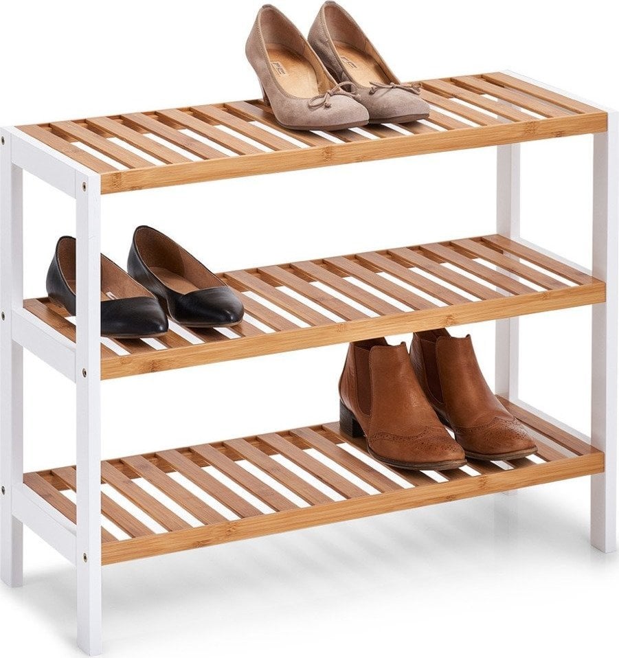 Zeller Biała szafka na buty z włókna bambusowego, szafka do przedpokoju, stojak na buty, regał na buty, ławka na buty, meble bambusowe, ZELLER