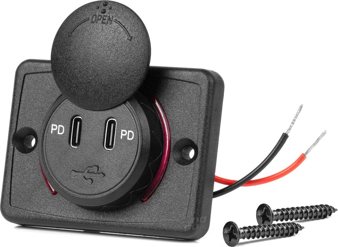 Ładowarka AMiO Ładowarka samochodowa z gniazdami usb wodoodporna kwadratowa 2x usb-c 12v 24v amio-04232