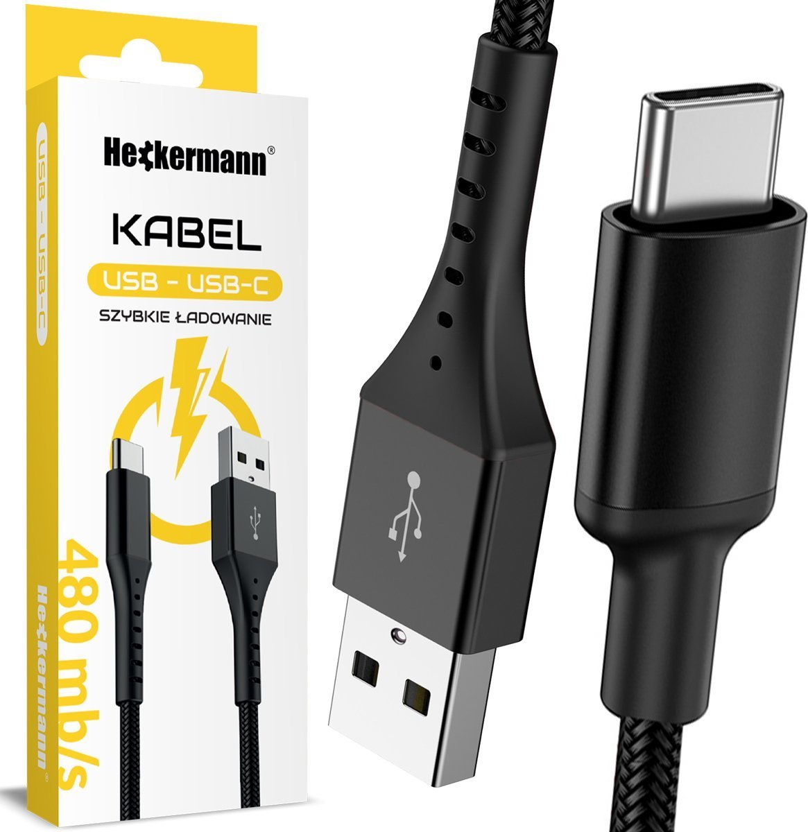 Kabel USB Heckermann USB-A - USB-C 2 m Czarny