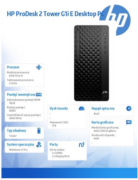 hp inc. Komputer ProDesk 2 Tower G1i E i5-14400 1TB/16GBW11P B6ZD2ET